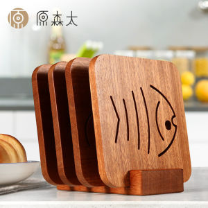 Cartoon Patterned Solid Wood Wenge Wood Pot Holder Bowl Mat Country Style DIY Home Fabric Crafts Pot Holder Bowl Mat