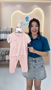 Bộ áo cộc quần dài BENTY full họa tiết sọc đồ bộ cho bé trai bé gái mặc đi học đi chơi thoải mái
