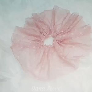 Dây buộc tóc vải lưới chấm bi xòe tròn cánh to chun cột tóc điểm chấm bi xòe to