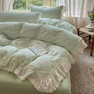 High-end Cotton Floral Lace Bed Sheet Set