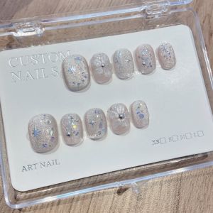 Handmade Cat Eye Nail Strips Shiny Finished Product White Gradient Color Beauty Nail False Nails Blue Series for Wedding