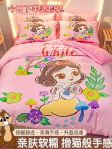 Disney Cartoon Milk Velvet Thickened Warmth Bedding Set Double-sided Coral Fleece Coverlet Duvet Cover Bed Sheet Winter