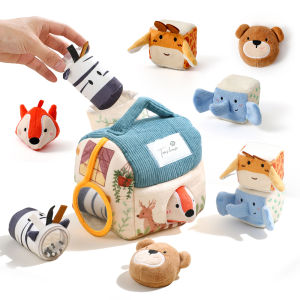 Baby Montessori Toy Plush Barn with Farm Animals Musical Touch Sensory Toys Portable Baby Farmhouse Cognition Toy for Infants