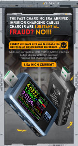 Fnirsi fnb48p USB dụng cụ kiểm tra Vôn kế Ampe kế Type-C sạc nhanh phát hiện kích hoạt công suất gợn đo lường với CNC vỏ kim loại Màu sắc: fnb48p Wo BT.