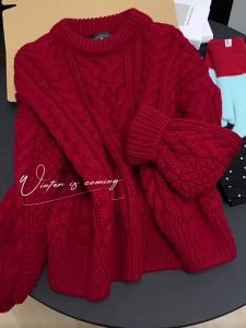 SENWA | Áo Sweater Đan Dày Màu Đỏ Cho Ngày Lễ