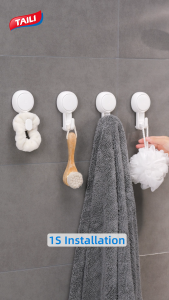 TAILI Suction Cup Hooks 4PCS Heavy Duty Towel Hanger Easy to Install Shower Hanger for Bathroom Kitchen Hotel No Drilling Removable Portable Wall Hooks Waterproof