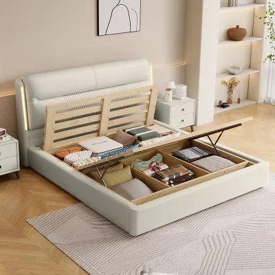 Multifunctional Smart Leather Bed 2-Person With Storage