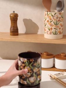 Elegant French Iris Ceramic Chopsticks Holder Drainable Anti-Mold Countertop Design High-End Home Use Chopstick Storage Box