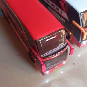 Miniatur Bus Bis Agra Mas Double Decker + Lampu Telolet Basuri - Bahan Kayu Triplek - Roda Plastik - Panjang 38cm - Lampu 10pc - Cocok untuk Pajangan
