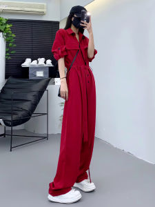Red Workwear Jumpsuit Womens Spring Autumn New Fashion Loose High Waist Slimming One-Piece Pants Long Leggings