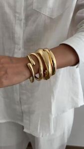 Ingemark 4 Styles Punk Heavy Metal Open Bangles for Women New Trend Goth Irregular Glossy Spring Arm Bracelets Grunge Jewelry