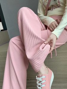 Pants for Women Basic Colors Wide-leg Trousers High Waist Drape Straight-leg Casual Trousers
