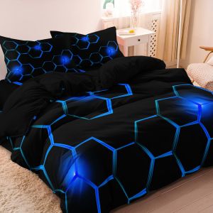 3pcs Geometric 3D Hexagonal Honeycomb Pattern Duvet Cover Set Digital Print Colorful Polyester Bedding with Zipper Closure