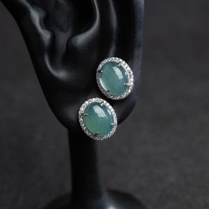 TIMESWIND Jade Blue Water Egg Earrings S925 Silver Inlaid Natural A Earrings Ice Jade Earrings Gift Box with Certificate