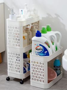 ตู้เข้าสู่ห้องน้ำแบบเคลื่อนที่หลายชั้น ตู้เข้าสู่ห้องน้ำแบบตั้งพื้น รถเข็นจัดระเบียบในครัว ชั้นวางของในห้องน้ำแบบมีตะเข็บ