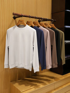 Mens Casual round Neck Sweatshirt Long Sleeve T-Shirt Silk Lyocell Spring Autumn Base Layer Shirt Comfortable Straight Fit
