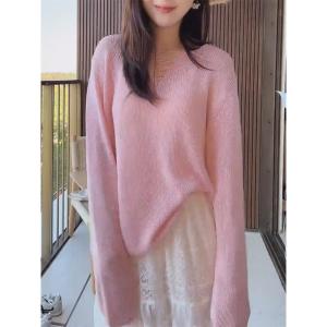 Áo Len Dệt Kim Cổ Chữ V Màu Vàng Tay Dài Mỏng Mùa Xuân Hè Dáng Rộng Thoải Mái Mới 2025 Áo Khoác Chống Nắng Cho Nữ