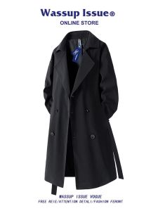 Mens American Style Long Mid Coat Elegant Spring and Autumn Wear Windbreaker