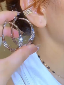 Elegant Openwork Hoop Earrings Sparkling Zircon & Copper-Alloy Design Lightweight Party Earrings for Women