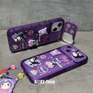 【Hot】Flip Mirror 3D Cartoon Kuromi TPU Phone Case with Bracket Function For iPhone 7 8 XS XR XS Max 11 12 1314 15 16 Series