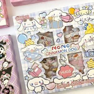 Sanrio Kuromi Labubu Sticker 100pcs For Girls Cute Set DIY Gift Box Cinnamoroll Melody Cartoon Stickers Box Waterproof Cute Sticker