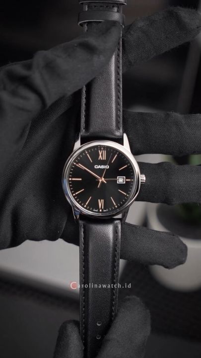 Jam Tangan Pria Casio General MTP-V002L-1B3 Quartz Watch  Black Dial Black Leather Strap