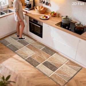 VIKAMA Modern Marble Tile Kitchen Area Rug Soft Non-Slip Entryway Rug Laundry Room and Hallway Home Decor