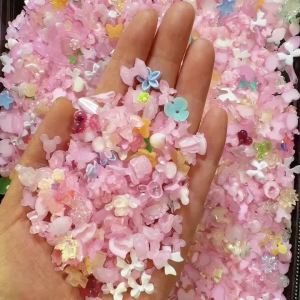 50g/Bag Random Blue Mixed Bow/Flower Nail Art Charms 500-600pcs  Resin Camellia/Bowknot Nails Decoration DIY Manicure Accessorie