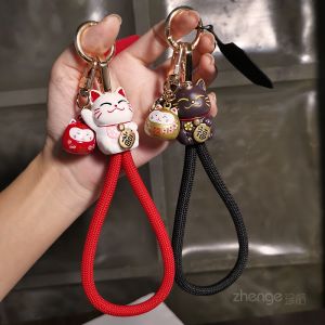 Lucky Cat Phone Strap Short Version Couple Red Rope Mobile Phone Accessory Cat Bell Hand Cord Nylon Material Digital Accessories