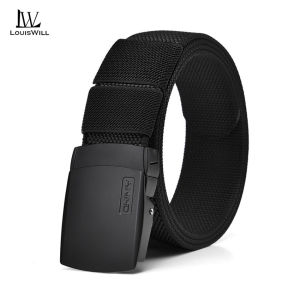 LouisWill Men Sports Belt Outdoor Nylon Belt Adjustable Belt Rotating Buckle Nylon Waistband All Black Belt Youth Sports Canvas Pant Belt Simple Nice Waistband