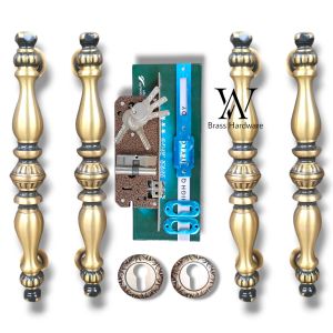 Gagang Pintu Rumah Kuningan Kunci Motif Bimo Antik 37 cm 4 Pcs