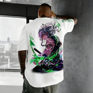 Bandai | Demon Slayer Halloween Collaboration T-shirt Mens Summer New Uzui Tengen Anime Printed Trendy Casual Loose Short Sleeved Top