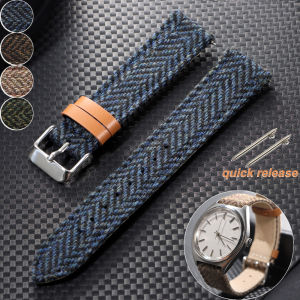 18/20/22mm Genuine Cowhide Nylon Watch Band Quick Release Strap Vintage Woven Tweed Fabric Bracelet Men Women Replace Wristband