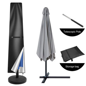 Parasol Cover Waterproof Straight Parasol Protective Cover with Telescopic Pole and Zipper Fit for Large Umbrella Patio Parasol