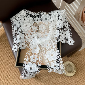 WEIAI | Lace Hollow Out Pure Color Womens Shawl Spring Summer Lightweight Fashionable Neck Piece Fake Collar Decorative Knot Scarf