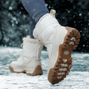 Womens High-Top Fleece Lined Snow Boots Waterproof Anti-Slip Winter Outdoor Boots Harbin Cold Resistant Cotton Shoes