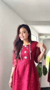 Dress Brokat Payet Modern Terbaru Dress Remaja Pesta Natal Imlek Midi Dress Korean Style PevitaJumbo