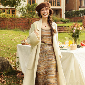 Elegant Knitted Dress Womens Spring Autumn Long Strapless Gown A-Line Skirt Style Comfortable Fit Fashionable Vintage Design