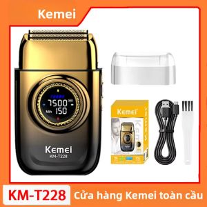 Kemei | Máy Cạo Râu Điện Kemei KM-T228 Dành Cho Nam Đầu Cạo Kép Di Động Cảm Ứng Thông Minh Có Thể Rửa Toàn Thân Lưỡi Dao Bằng Thép Không Gỉ