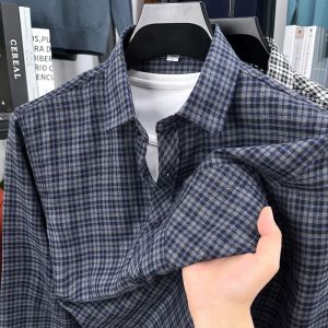 2026 Autumn New Mens Printed Striped Long Sleeved Shirt Casual Fashion Versatile Mens Top