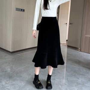 Red Hepburn Style Chenille Mermaid Dress Womens Spring & Fall New Arrival Small A- line Mid Length Long Length Sheath Skirt