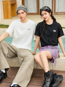 SANFU | Áo Thun Cổ Tròn Dáng Rộng Mới Hè Có Túi Thêu Hình Mèo