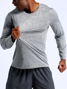 Mens Loose Fit Long Sleeve round Neck Basketball Training Running T-Shirt Quick Dry Breathable Fitness Clothing Outdoor Sports