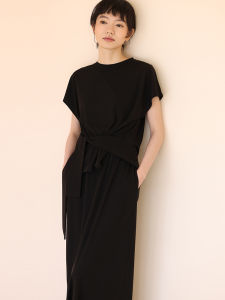 hacikis | Slenderizing Modal Skirt Set with Asymmetric Streamer Design