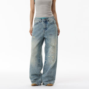 WLNEXT | Quần Jeans Vintage Đính Kèm Vải Rách