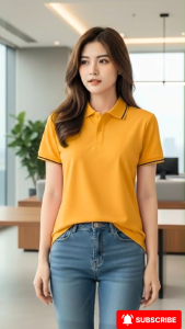 Áo Polo Nữ Bee Vải Cá Sấu Thái màu Vàng Nghệ phối 1 sọc đen tinh tế tôn dáng thanh lịch chuẩn công sở hàng cao cấp