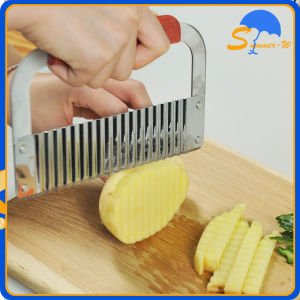 Pisau Gerigi Kentang Stainless, Pisau Gelombang Kentang Gagang Kayu, Pisau Zigzag Kentang, dan Potato Crinkle Cutter