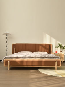 QINGMUTANG | High Back White Ash Wood Bed