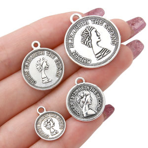 Antique Silver Zinc Alloy Metal Round Coin Elizabeth Head Portrait Charm Pendant For DIY Bracelet Necklace Handmade Jewelry Making Accessories