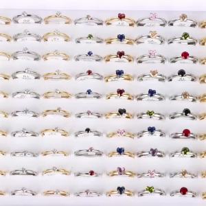 10/15/20/30/50/100Pcs/Lot Fashion Colorful Zircon Stainless Steel Rings For Women Men Mix Style Charm Wedding Jewelry Gift Party